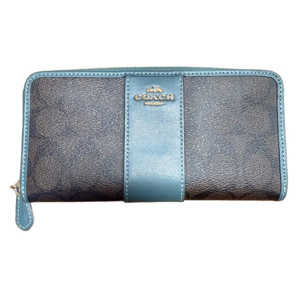 Coach Dark Teal and Brown Monogram Women's Zippy Wallet